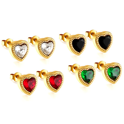 Heart-shaped earrings with CZ, four colors asonjewelry