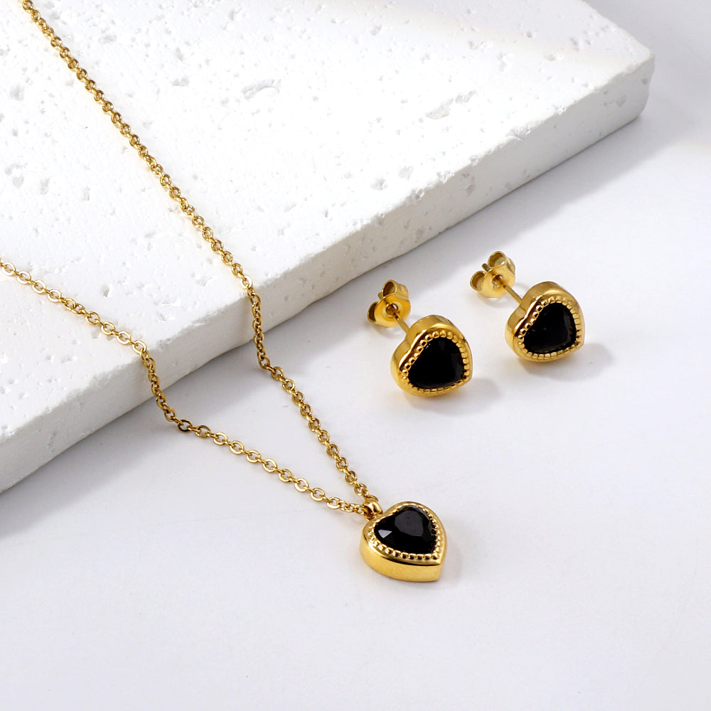 White & Black & Red & Green Heart Diamond Pendant Necklace 40+5cm asonjewelry