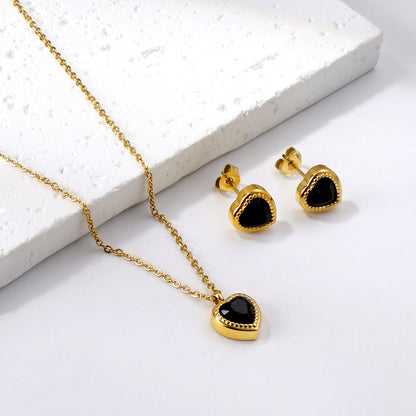 White & Black & Red & Green Heart Diamond Pendant Necklace 40+5cm asonjewelry