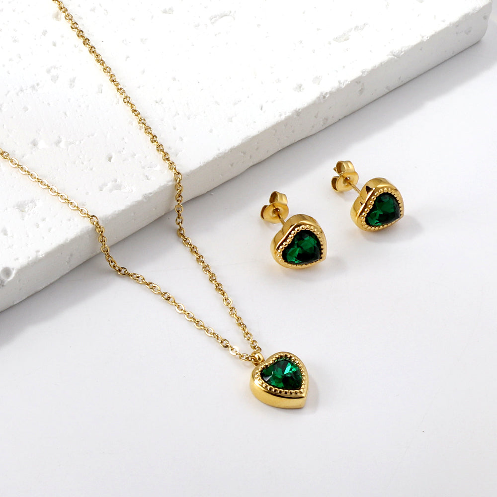 White & Black & Red & Green Heart Diamond Pendant Necklace 40+5cm asonjewelry