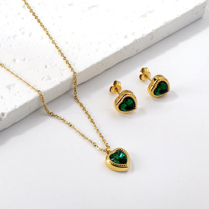 White & Black & Red & Green Heart Diamond Pendant Necklace 40+5cm asonjewelry