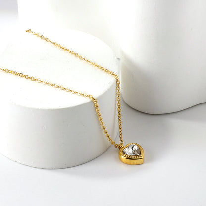 White & Black & Red & Green Heart Diamond Pendant Necklace 40+5cm asonjewelry