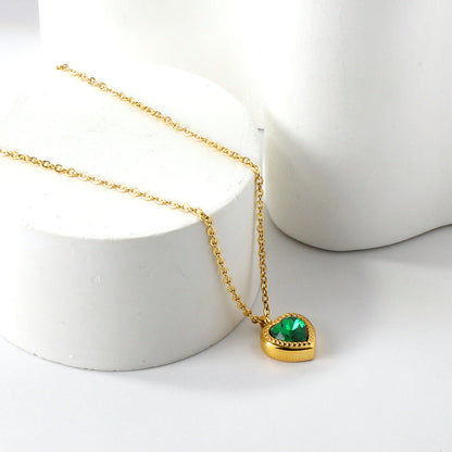 White & Black & Red & Green Heart Diamond Pendant Necklace 40+5cm asonjewelry