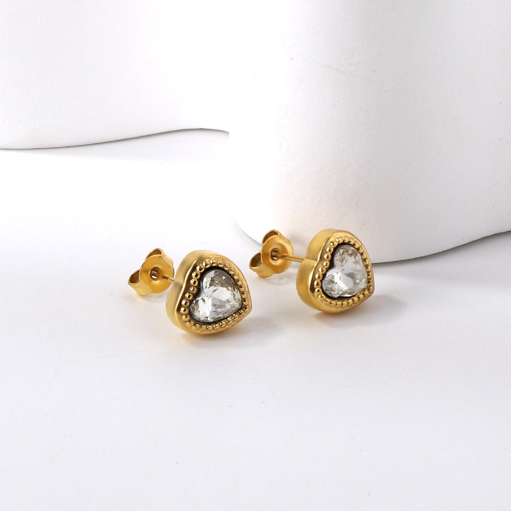 Heart-shaped earrings with CZ, four colors asonjewelry