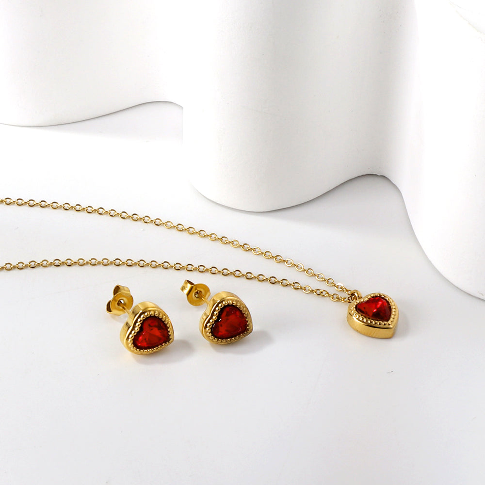 White & Black & Red & Green Heart Diamond Pendant Necklace 40+5cm asonjewelry