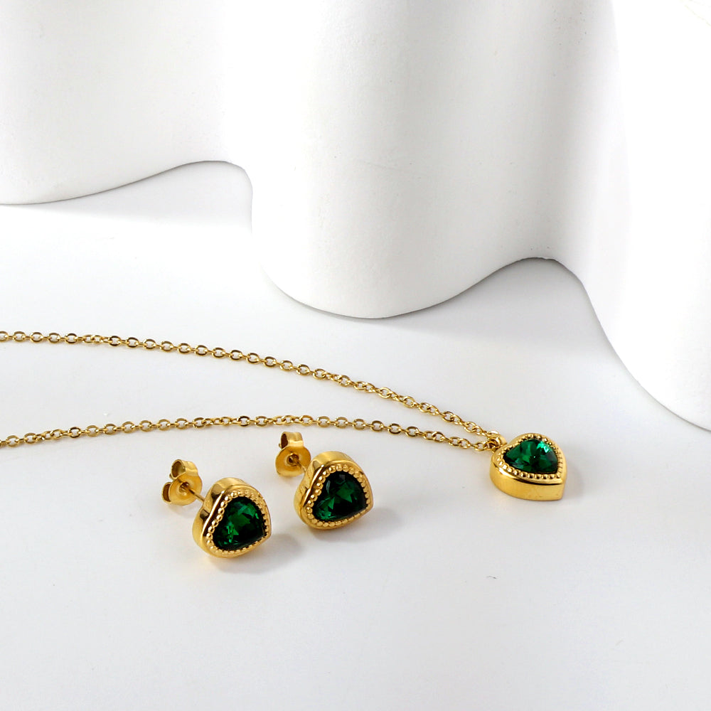 White & Black & Red & Green Heart Diamond Pendant Necklace 40+5cm asonjewelry