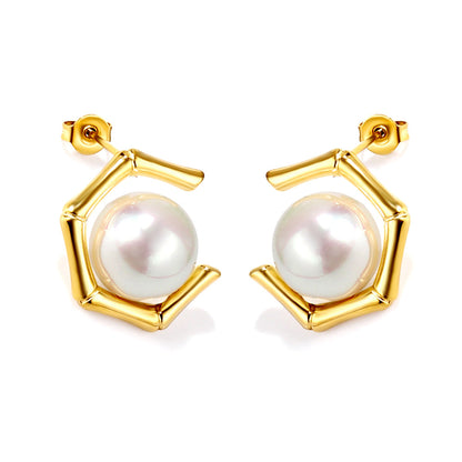 Pentagonal + White Pearl Earrings 18k Gold asonjewelry