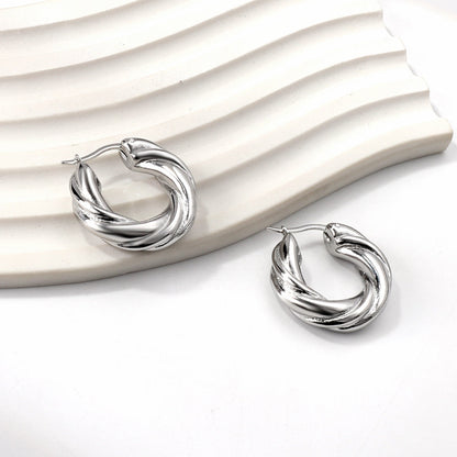 Stainless Steel 18K Gold/Steal -plated Round Twist Earrings For Women asonjewelry