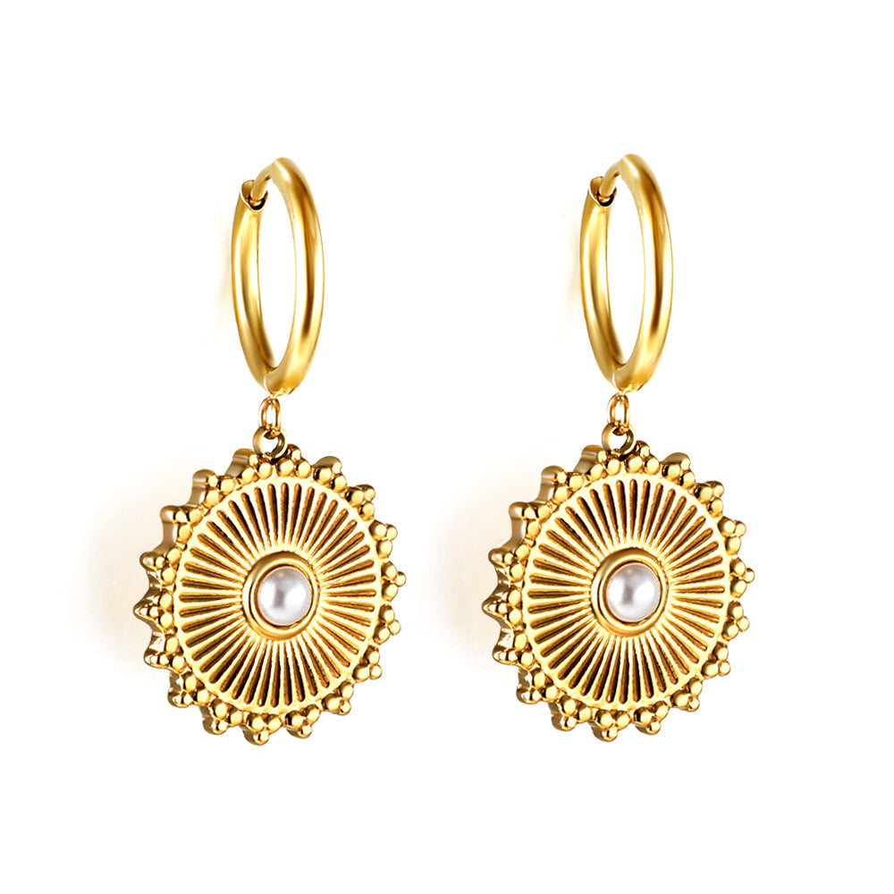 2x16mm round with round cake white pearl stud earrings Steel asonjewelry