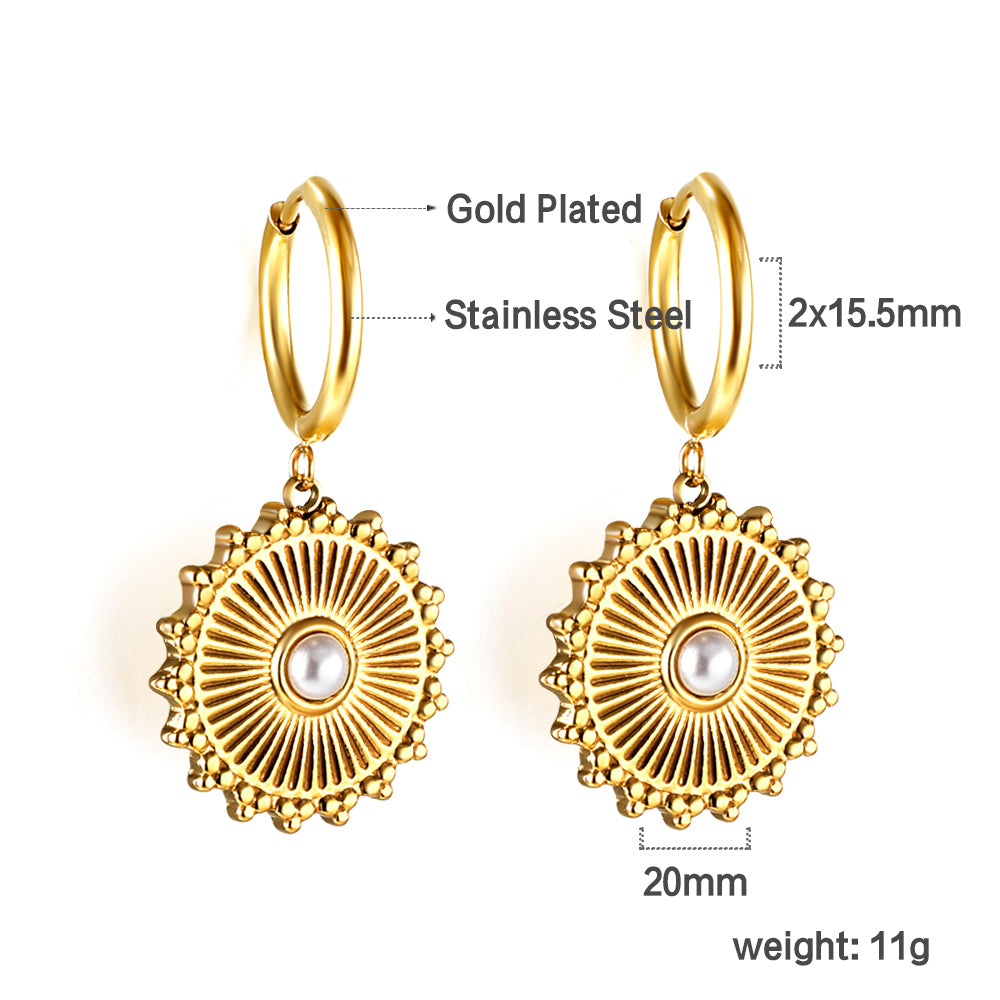 2x16mm round with round cake white pearl stud earrings Steel asonjewelry