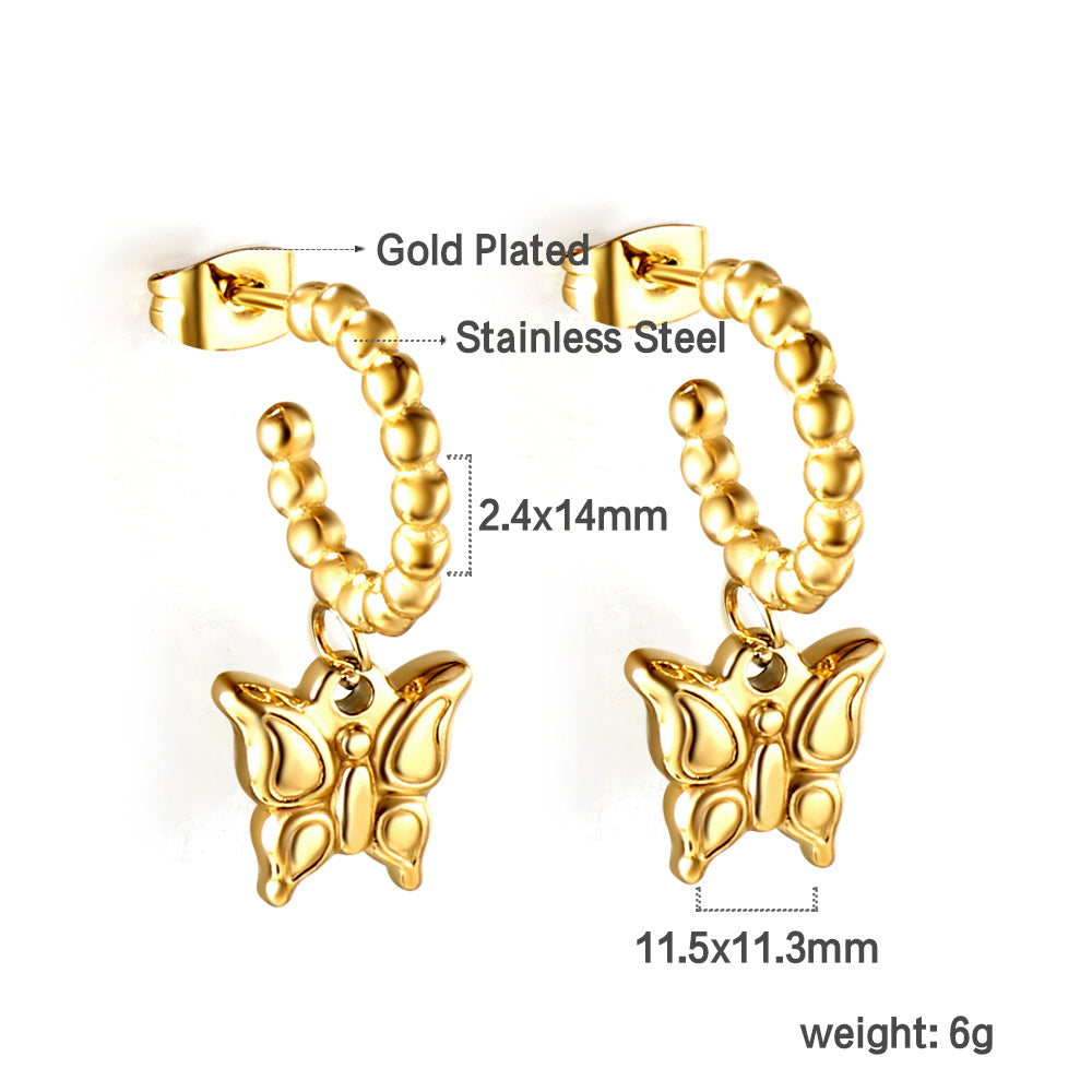 Steel ball open circle with butterfly earrings 18k gold asonjewelry