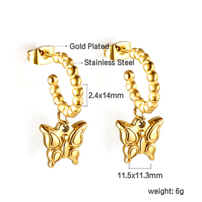 Steel ball open circle with butterfly earrings 18k gold asonjewelry