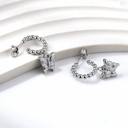 Steel ball open circle with butterfly earrings 18k gold asonjewelry