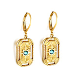 Aretes rectangulares con circonitas azules en oro de 18k