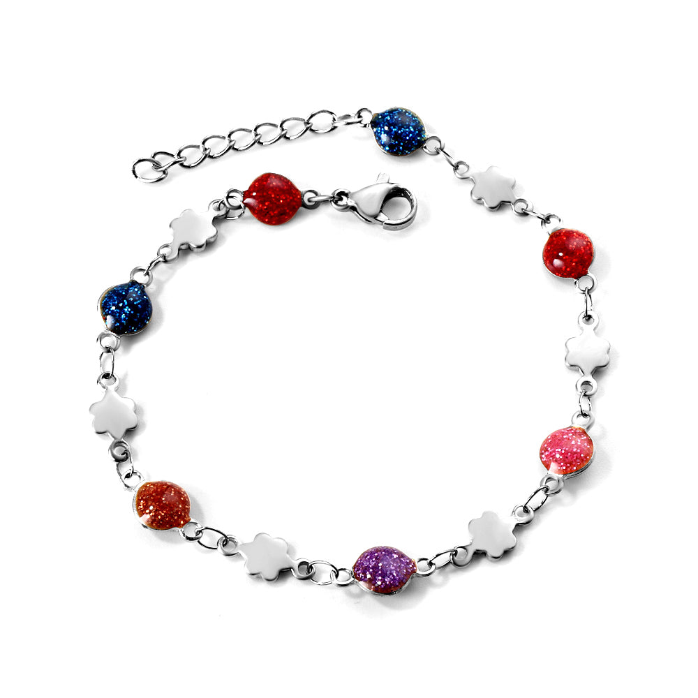 7 mixed color gold sand stones + 6 peach blossom accessories pendant bracelet 17+3cm asonjewelry