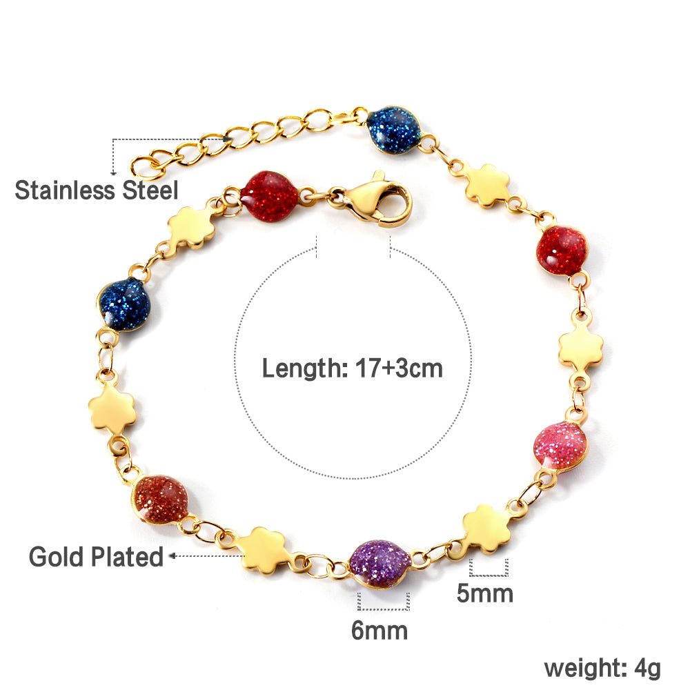 7 mixed color gold sand stones + 6 peach blossom accessories pendant bracelet 17+3cm asonjewelry