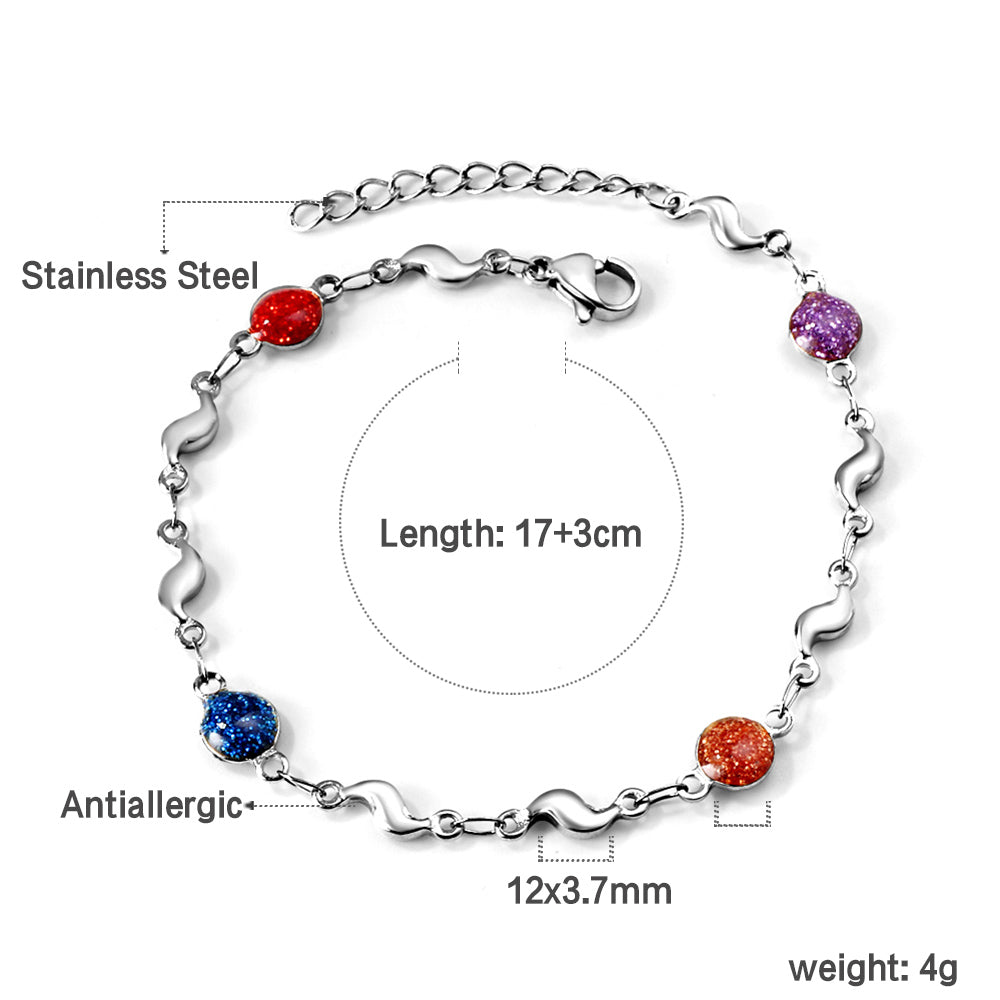 4 Mixed Color Chrysoberyl + 8 Lightning Bolt Accessories Charm Bracelet 17+3cm asonjewelry