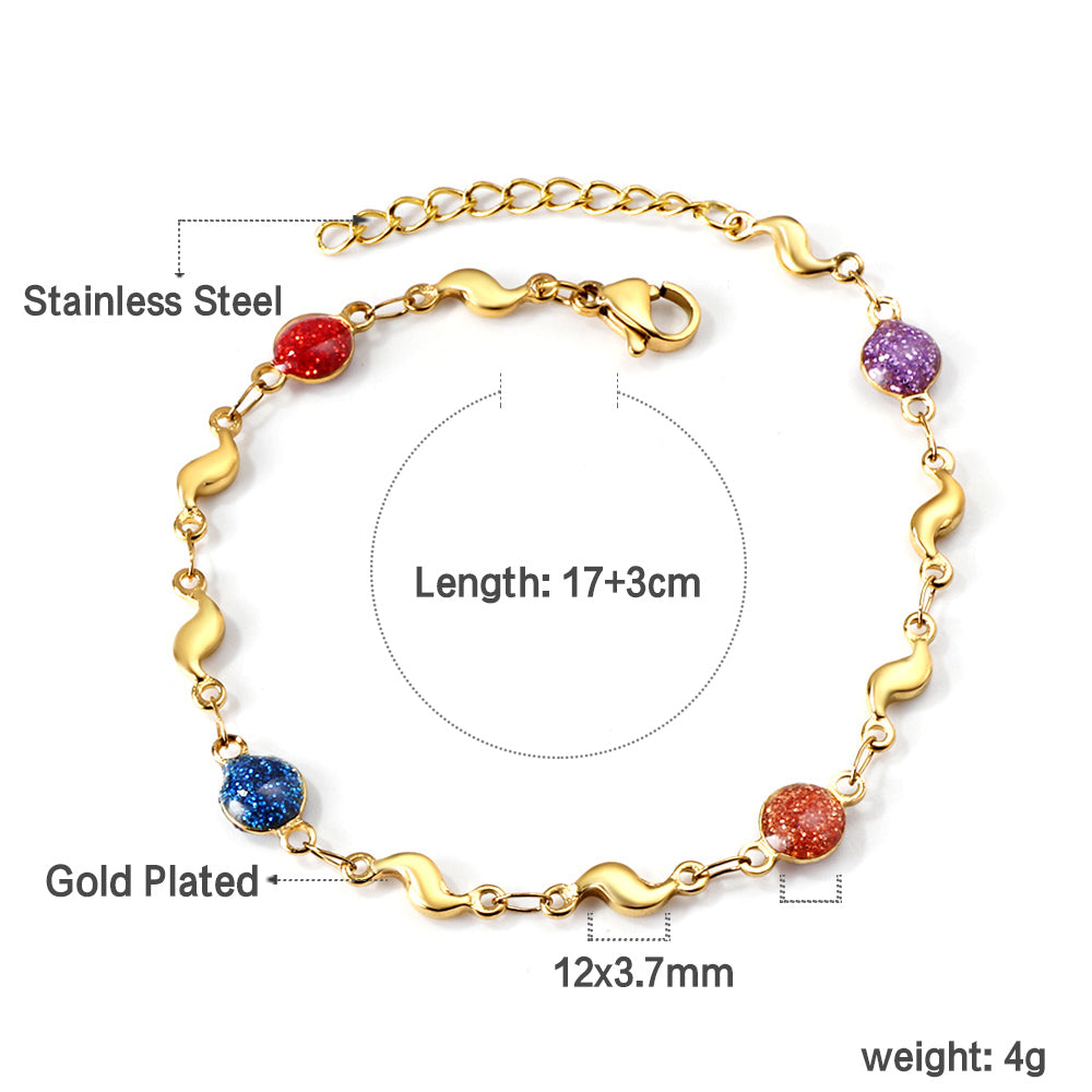 4 Mixed Color Chrysoberyl + 8 Lightning Bolt Accessories Charm Bracelet 17+3cm asonjewelry