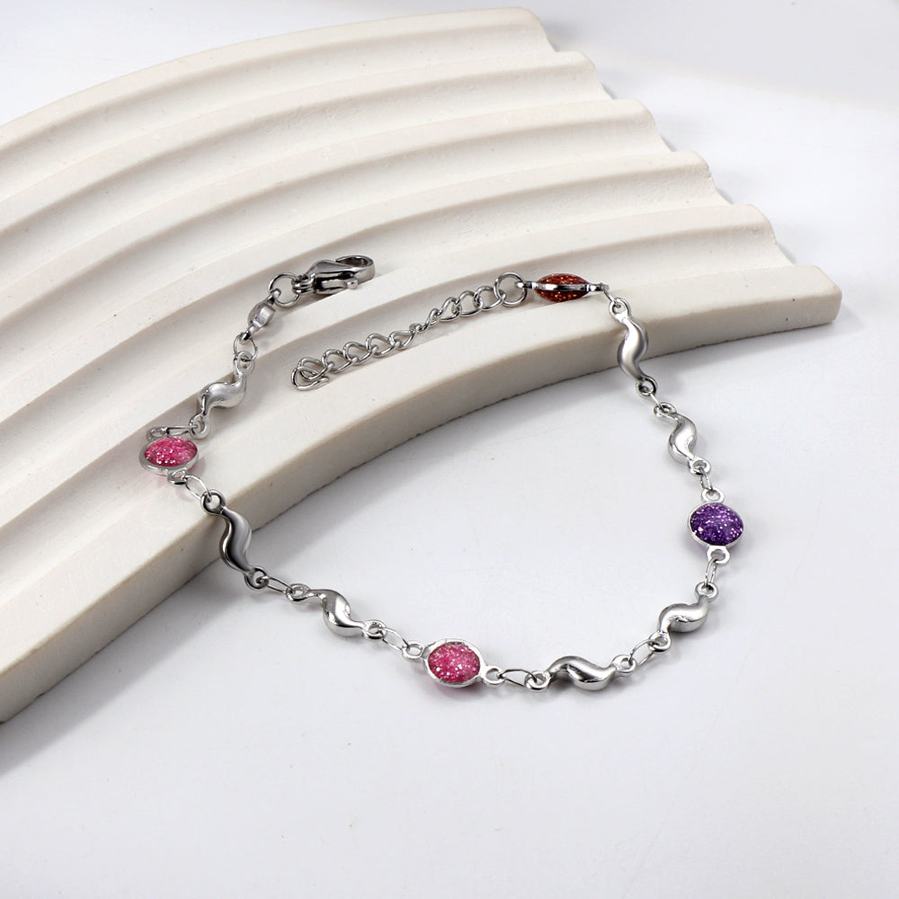 4 Mixed Color Chrysoberyl + 8 Lightning Bolt Accessories Charm Bracelet 17+3cm asonjewelry