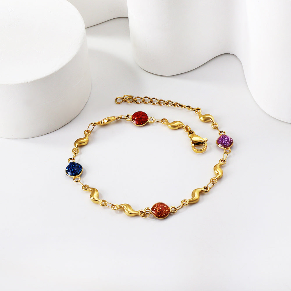 4 Mixed Color Chrysoberyl + 8 Lightning Bolt Accessories Charm Bracelet 17+3cm asonjewelry