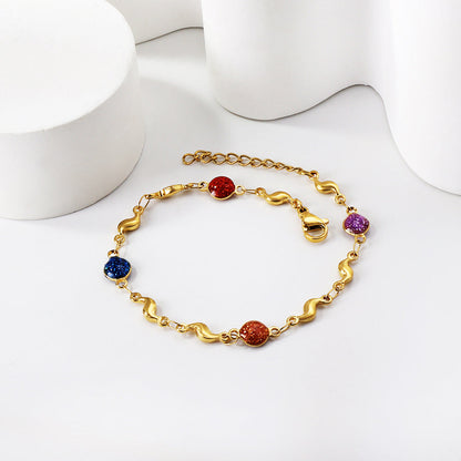 4 Mixed Color Chrysoberyl + 8 Lightning Bolt Accessories Charm Bracelet 17+3cm asonjewelry