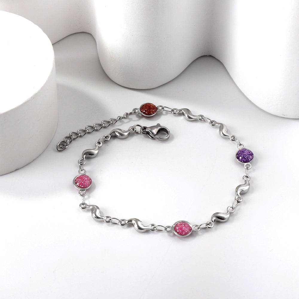 4 Mixed Color Chrysoberyl + 8 Lightning Bolt Accessories Charm Bracelet 17+3cm asonjewelry