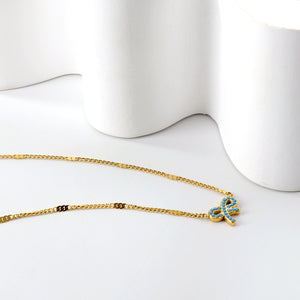 Kong Blue Bow Pendant Necklace 40+5cm Gold Color