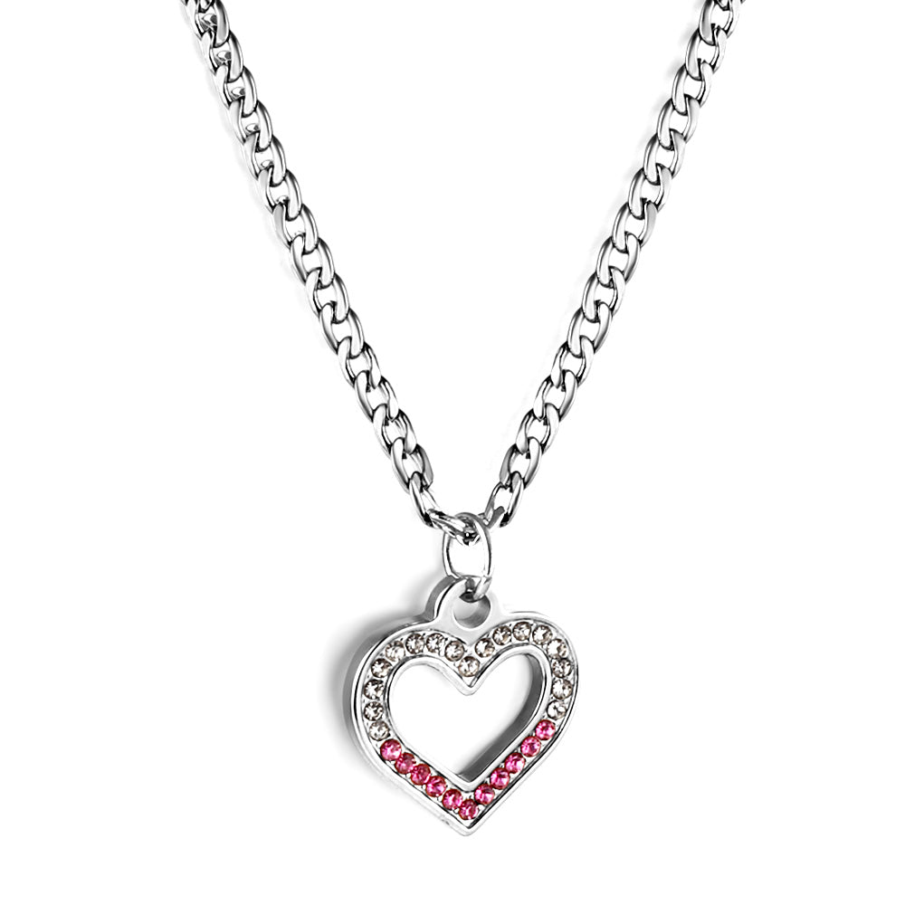 Heart Ring with Mixed Color Diamond Pendant Necklace 44+5cm asonjewelry