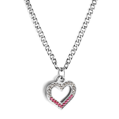 Heart Ring with Mixed Color Diamond Pendant Necklace 44+5cm asonjewelry