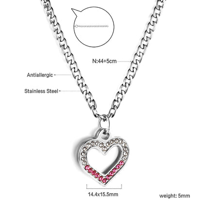 Heart Ring with Mixed Color Diamond Pendant Necklace 44+5cm asonjewelry