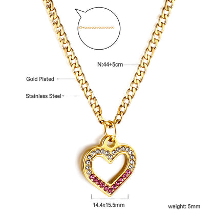 Heart Ring with Mixed Color Diamond Pendant Necklace 44+5cm asonjewelry