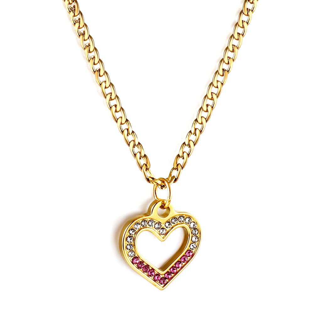 Heart Ring with Mixed Color Diamond Pendant Necklace 44+5cm asonjewelry