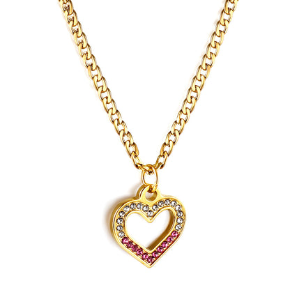Heart Ring with Mixed Color Diamond Pendant Necklace 44+5cm asonjewelry