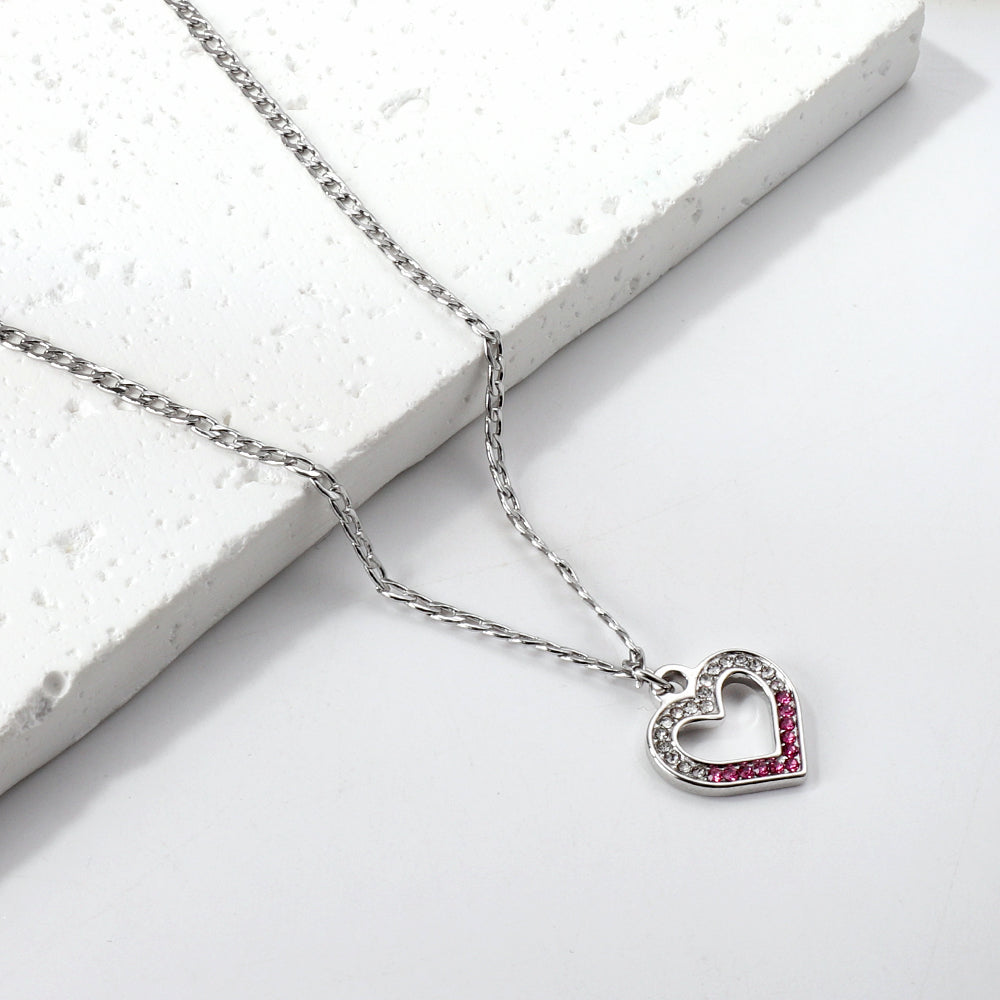 Heart Ring with Mixed Color Diamond Pendant Necklace 44+5cm asonjewelry
