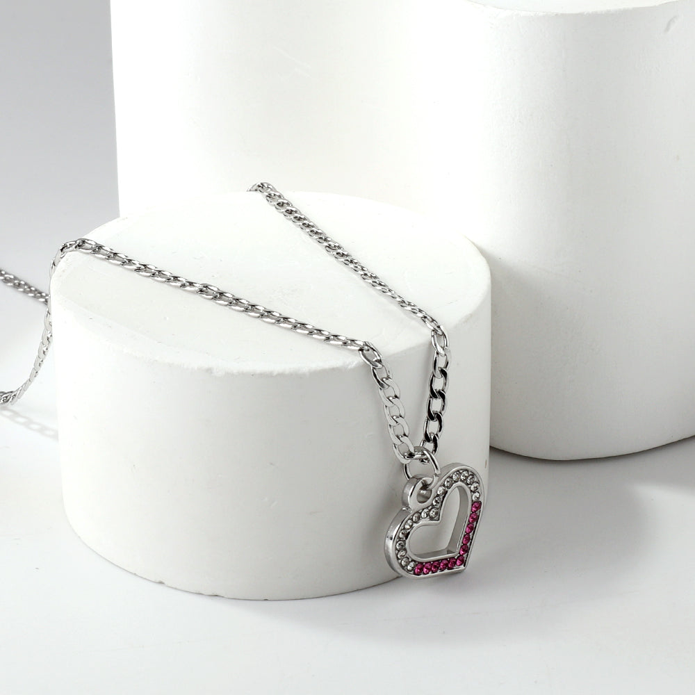 Heart Ring with Mixed Color Diamond Pendant Necklace 44+5cm asonjewelry