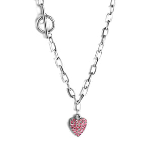 Heart with Rose Diamonds Pendant Necklace 45cm Gold