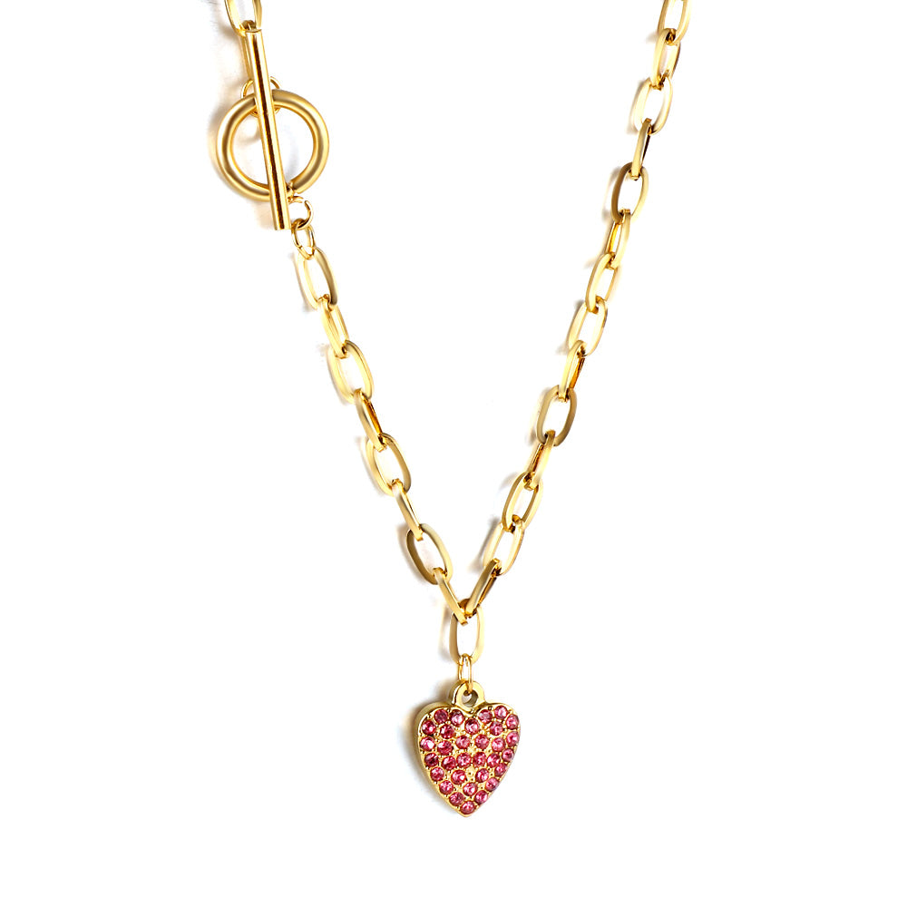 Heart with Rose Diamonds Pendant Necklace 45cm Gold asonjewelry
