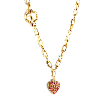 Heart with Rose Diamonds Pendant Necklace 45cm Gold asonjewelry