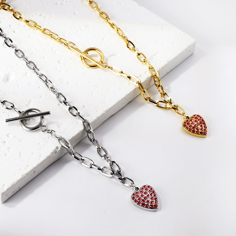Heart with Rose Diamonds Pendant Necklace 45cm Gold asonjewelry