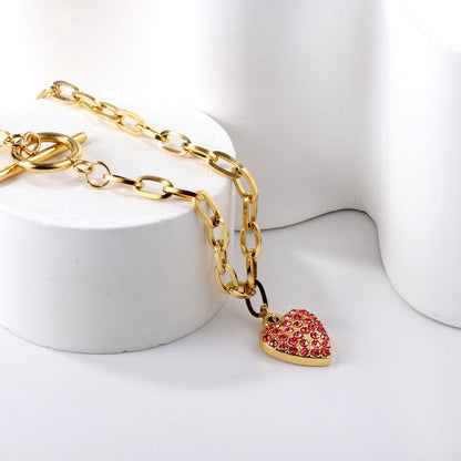 Heart with Rose Diamonds Pendant Necklace 45cm Gold asonjewelry