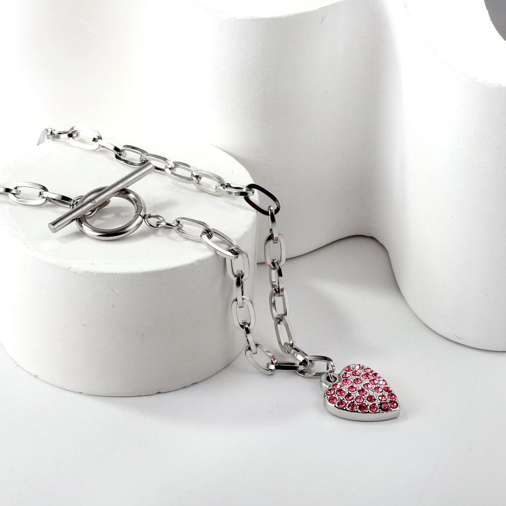 Heart with Rose Diamonds Pendant Necklace 45cm Gold asonjewelry