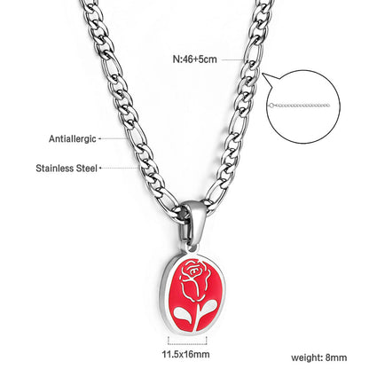 Oval Red Oil Drip with Rose Pendant Necklace 46+5cm Gold asonjewelry