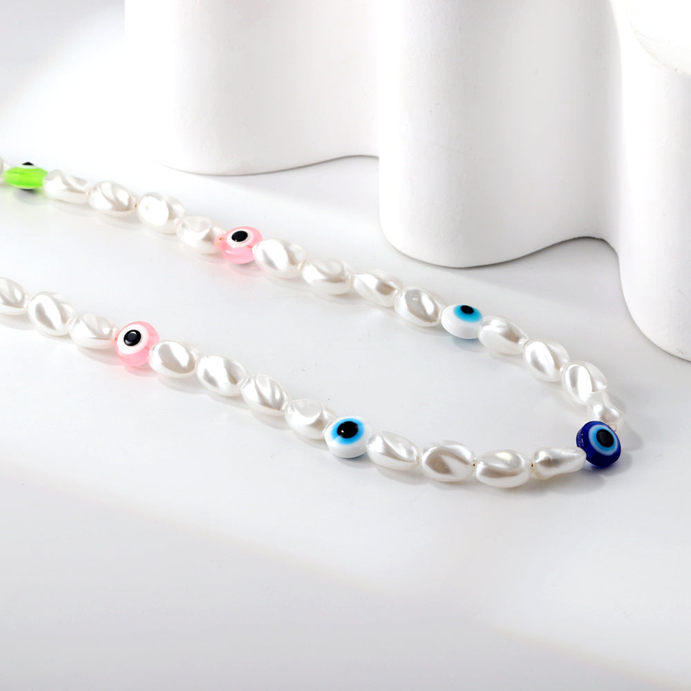 Alien White Pearl + Mixed Color Cat's Eye Necklace 39+5cm Golden asonjewelry