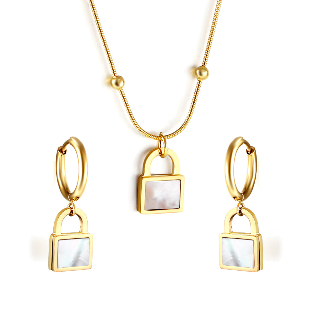 Locking White Shell Set Steel/Gold asonjewelry