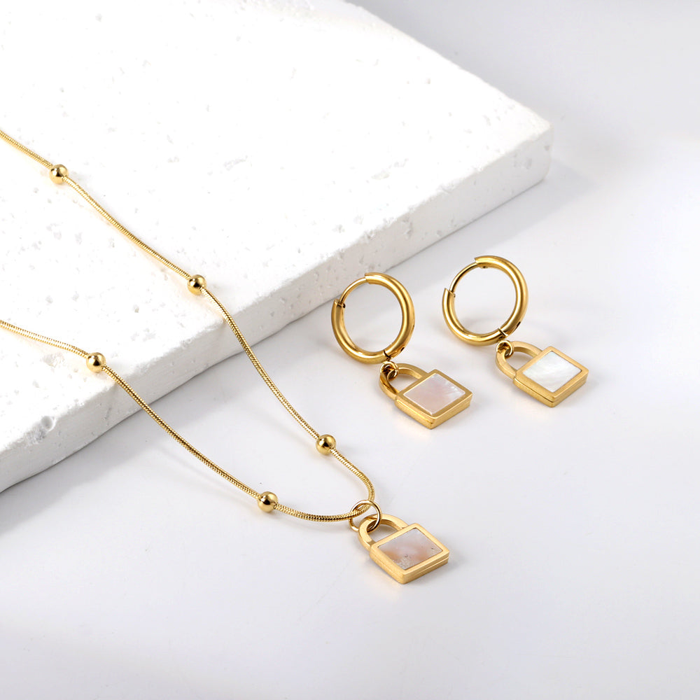 Locking White Shell Set Steel/Gold asonjewelry