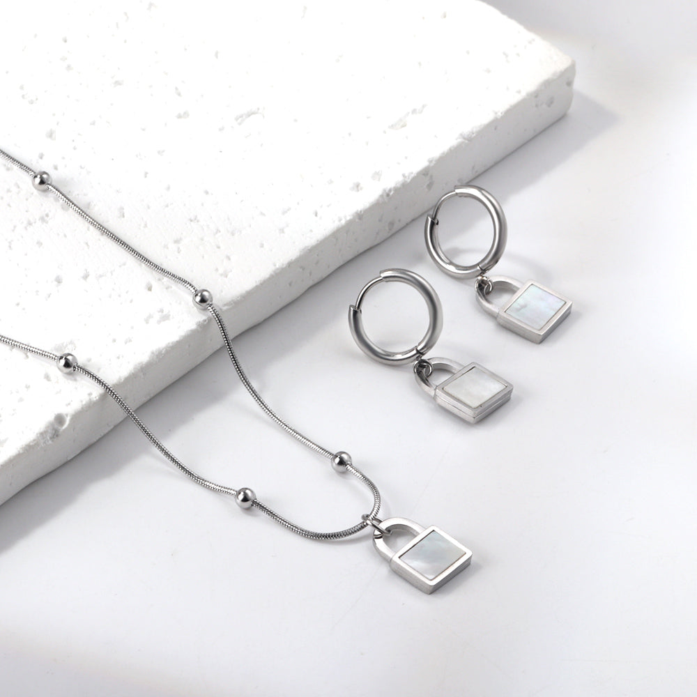 Locking White Shell Set Steel/Gold asonjewelry