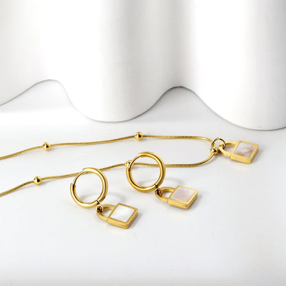 Locking White Shell Set Steel/Gold asonjewelry