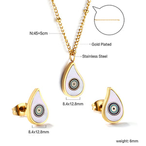 Teardrop White Shell Set with Mixed Color Eyes Steel / Gold