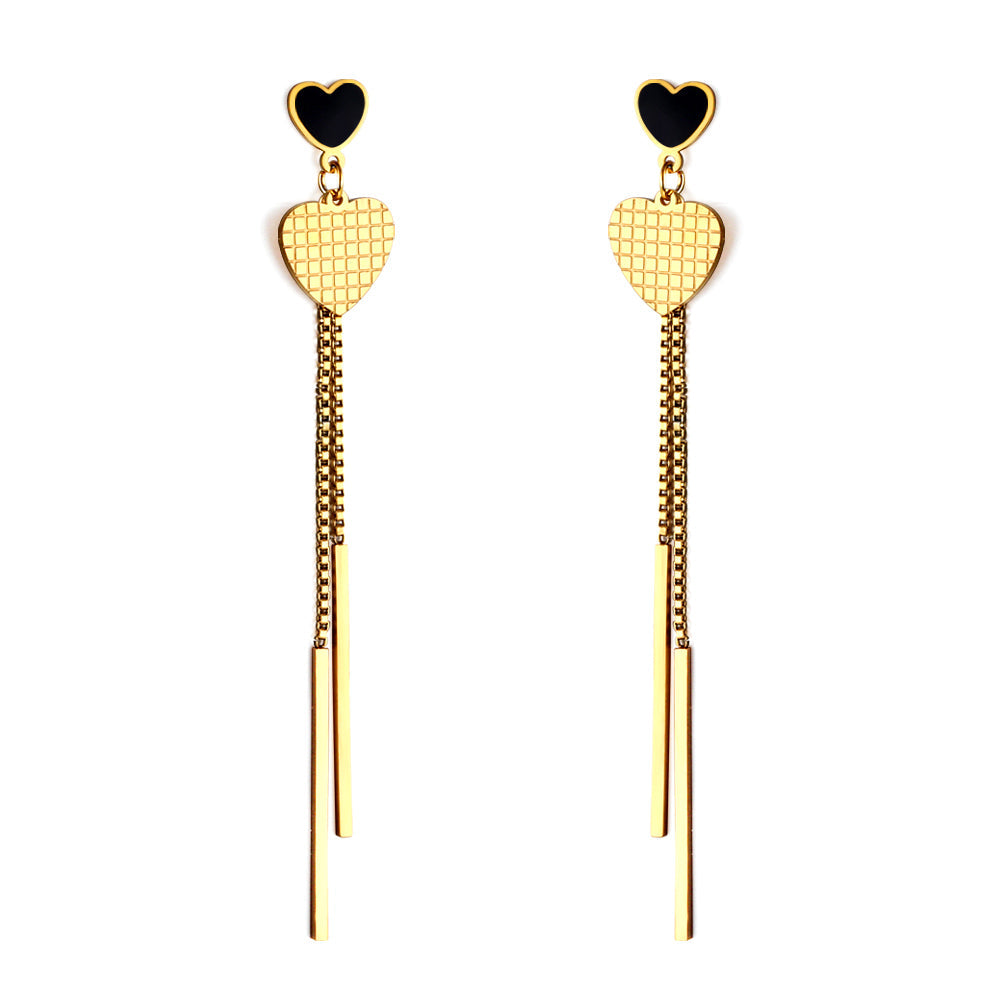Black oil drop heart + heart + two rectangular bar earrings in 18k gold asonjewelry
