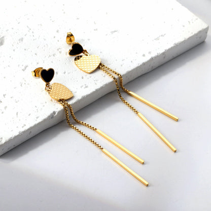 Black oil drop heart + heart + two rectangular bar earrings in 18k gold asonjewelry